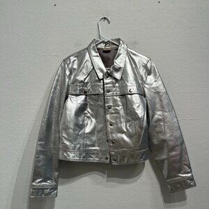 Metallic Silver 100% LEATHER JACKET – vintage